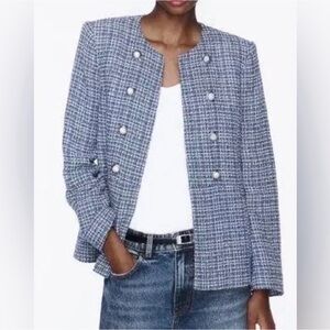 Zara Fitted Tweed Blazer Jacket